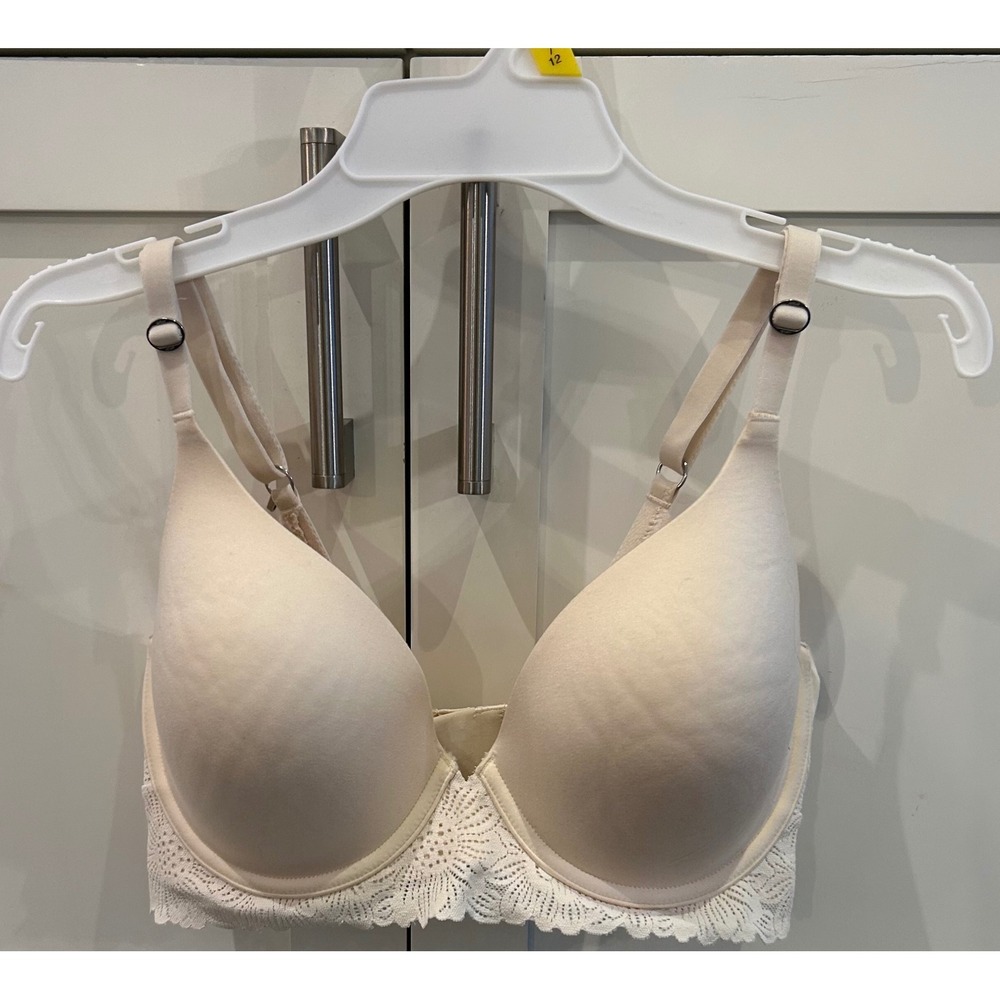 Aerie Real Sunnie Full Coverage T-Shirt Bra 34DD Nude Lace Trim Adjustable Strap